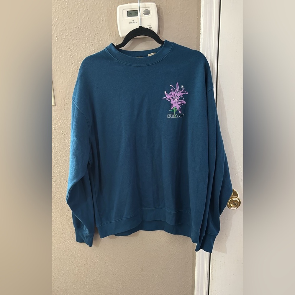 Levi's Teal Women's Sweater with Floral Design